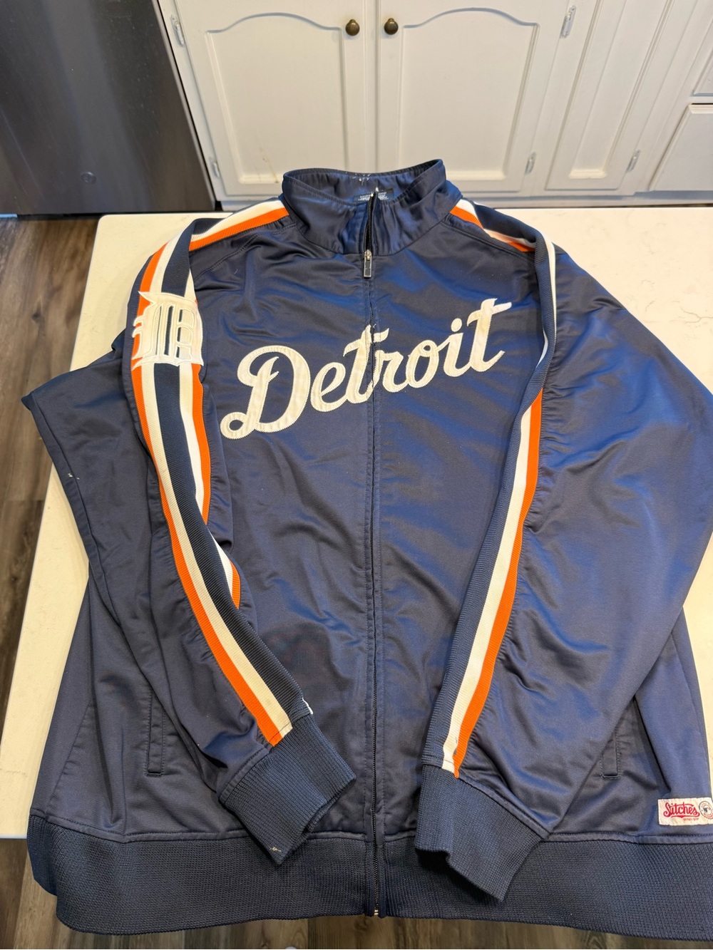 Detroit Tigers Stitches Navy Track Jacket with Orange & White Stripes